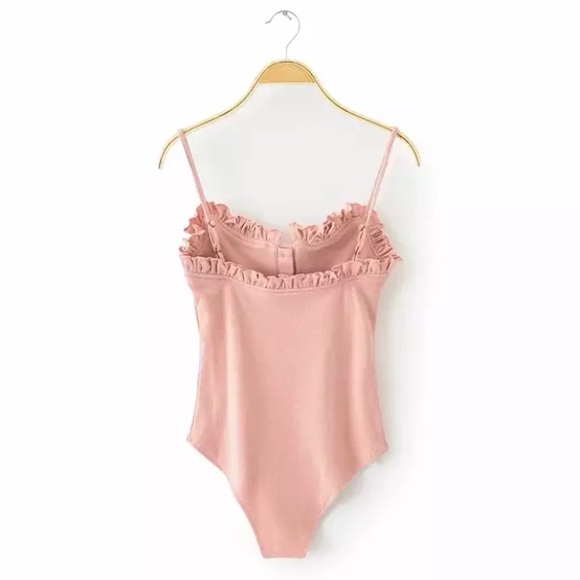 The Cutest Pink Ribbed Button Ruffled Bodysuit - Picture 2 of 6
